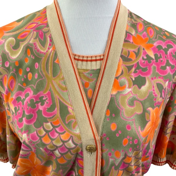 Vintage DOMINA 3 Piece Set Skirt Short Sleeve Top & Cardigan Small Medium Beige - Picture 15 of 15